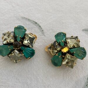 Iradj Moini clip-on earrings.  Emerald and Citrine colored stones.